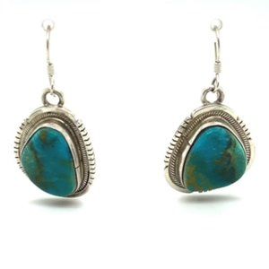 Kevin Willie Navajo Sterling Silver Turquoise Dangles 1.5"